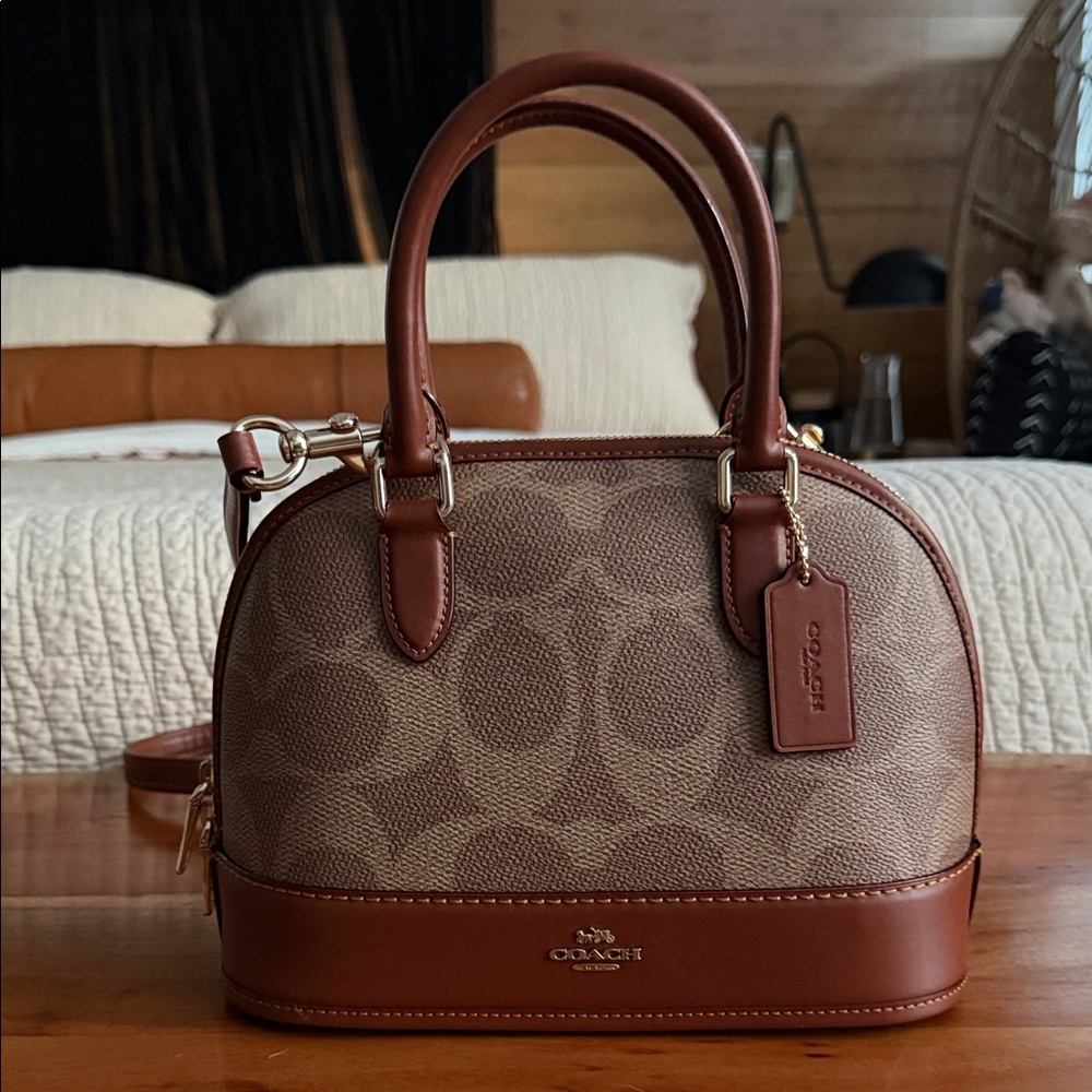 Coach Tan and Brown Signature Canvas Satchel